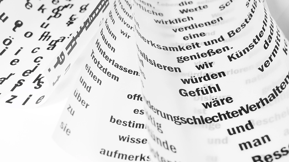 Typographies allemand moderne sur une feuille blanche