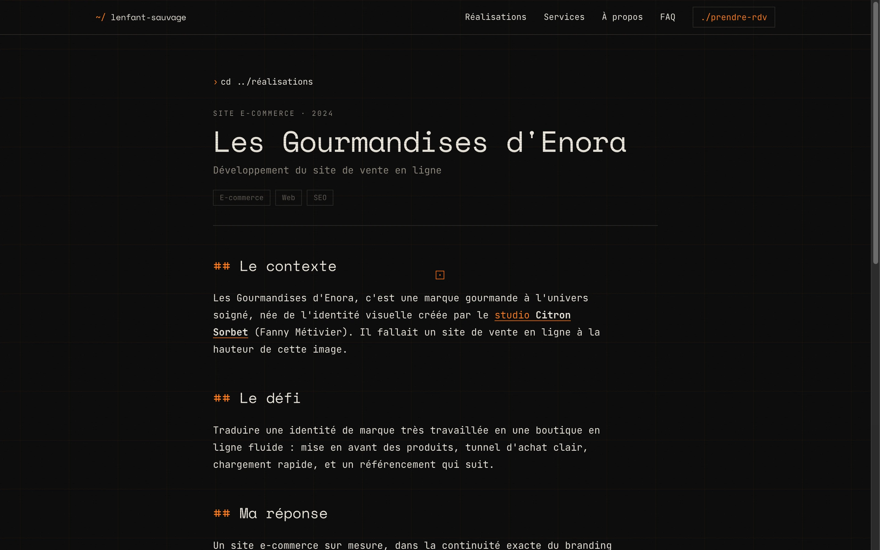Étude de cas Les Gourmandises d’Enora présentée sur le site de L’enfant Sauvage
